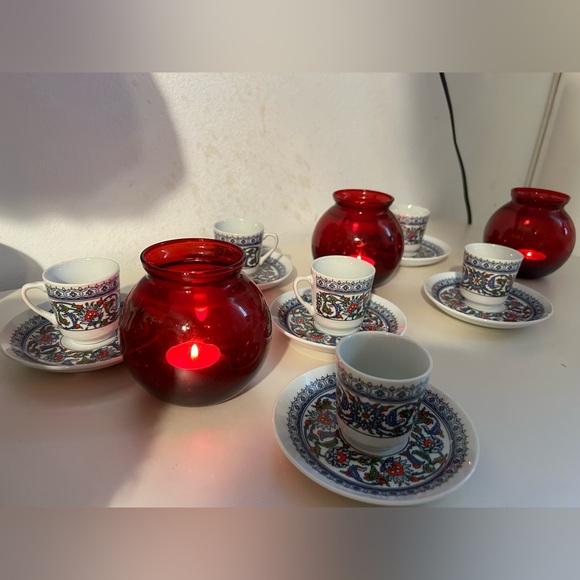 Three (3) ruby red votive/vases. 4.25”H - Picture 3 of 8